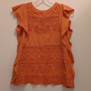 ANTHROPOLOGY  SEE THROUGH ORANGE RUFFLE  TOP